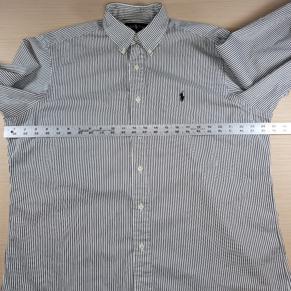 Polo Ralph Lauren Classic Fit Button Down Striped Shirt Blue/White 16.5 L Preppy - Picture 8 of 13
